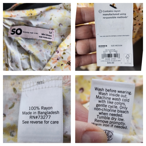 NWT SO Yellow Floral Tie Back Mini Dress. Size M - Picture 13 of 13